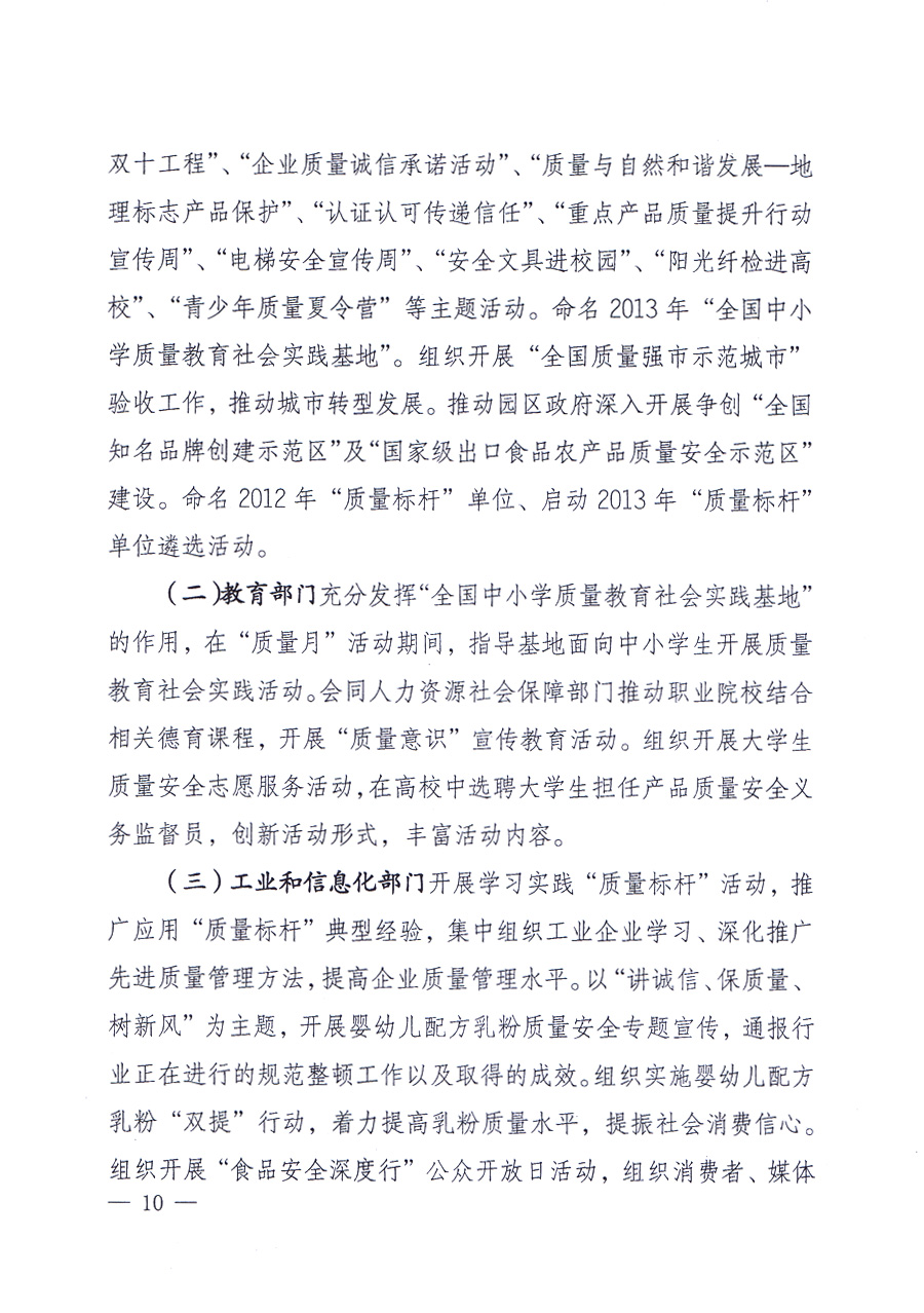 國家質(zhì)量監(jiān)督檢驗檢疫總局、中共中央宣傳部等單位《關(guān)于開展2013年全國“質(zhì)量月”活動的通知》